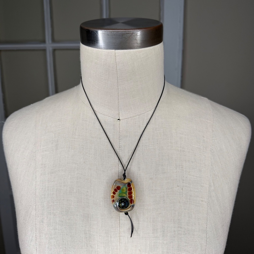 Unbranded Lampwork Glass Necklace Multicolor Artisan Pendant Unisex OS Excellent